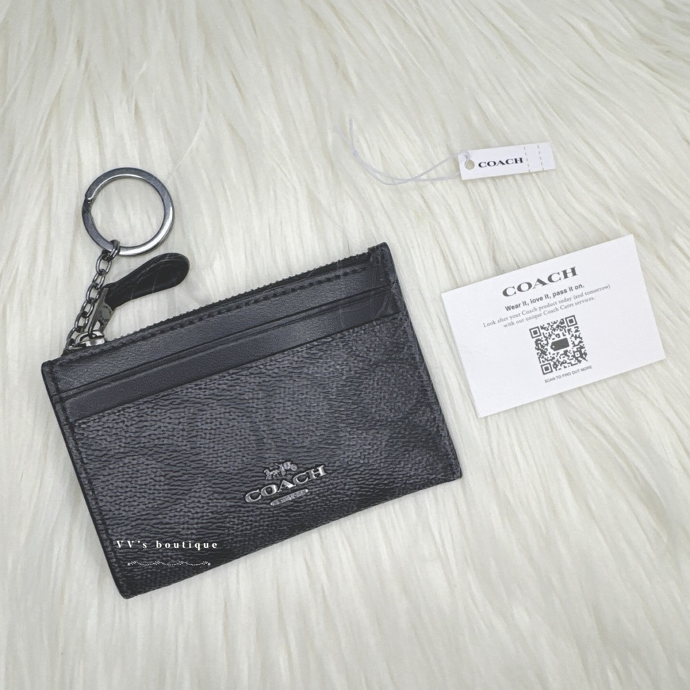 NWT Coach Mini Skinny Id Case In Signature Canvas Charcoal Black CW870 RARE